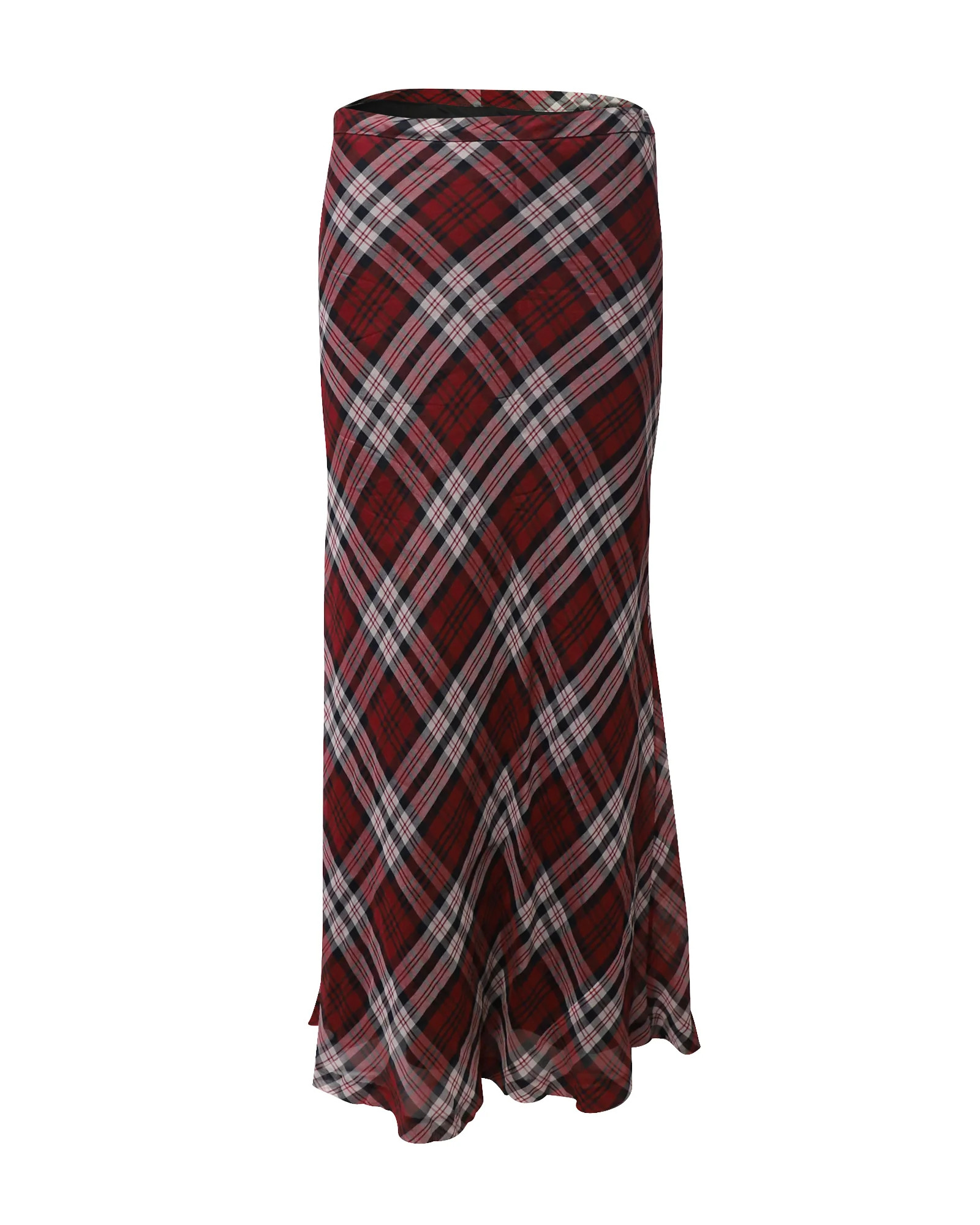 Michael Kors Plaid Maxi Skirt in Red Silk-Voile | Shop Simon