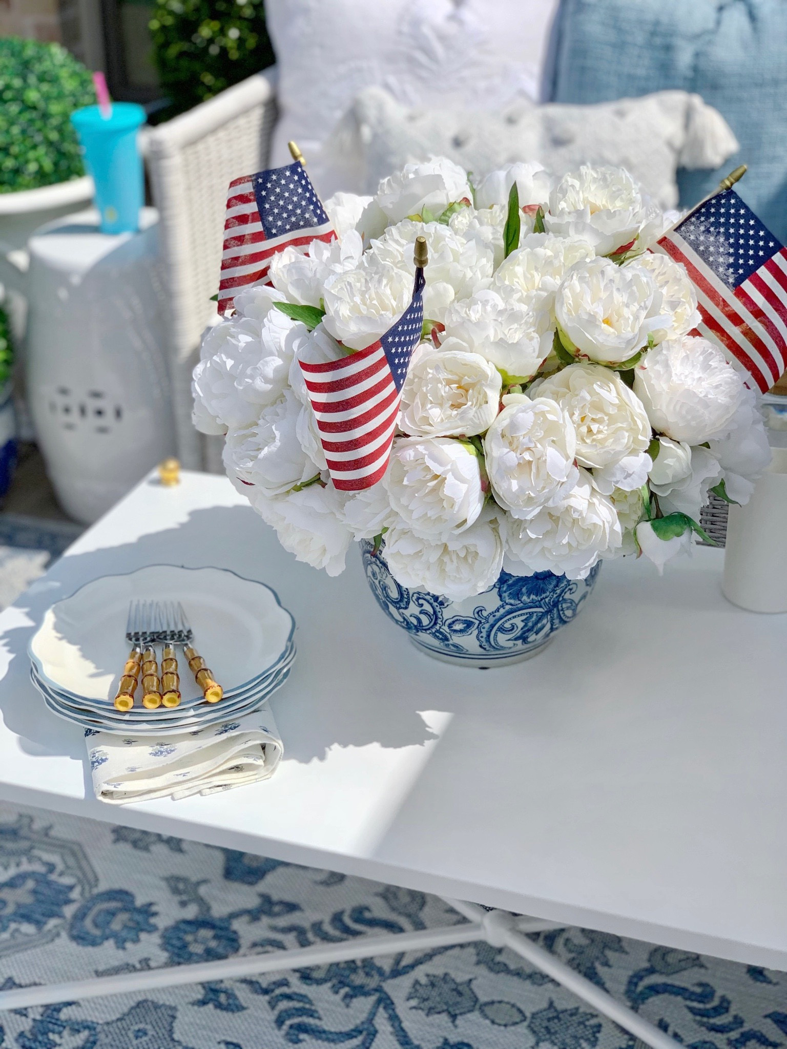 Memorial Day decor blue and white decor patio furniture 

#LTKsalealert #LTKunder50 #LTKhome