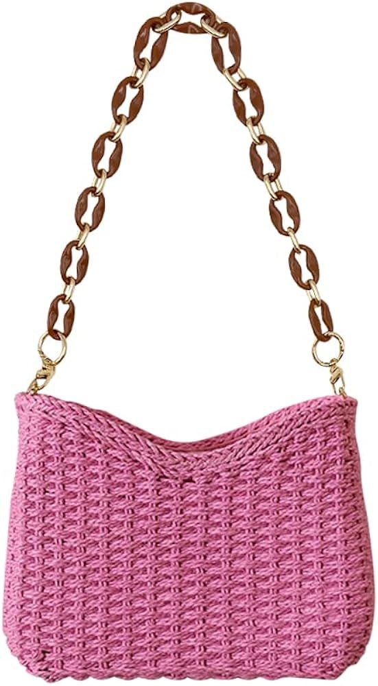 JYG Straw Woven Shoulder Bag for Women Summer Beach Travel Crossbody Handbag Classics Satchel Purse | Amazon (US)