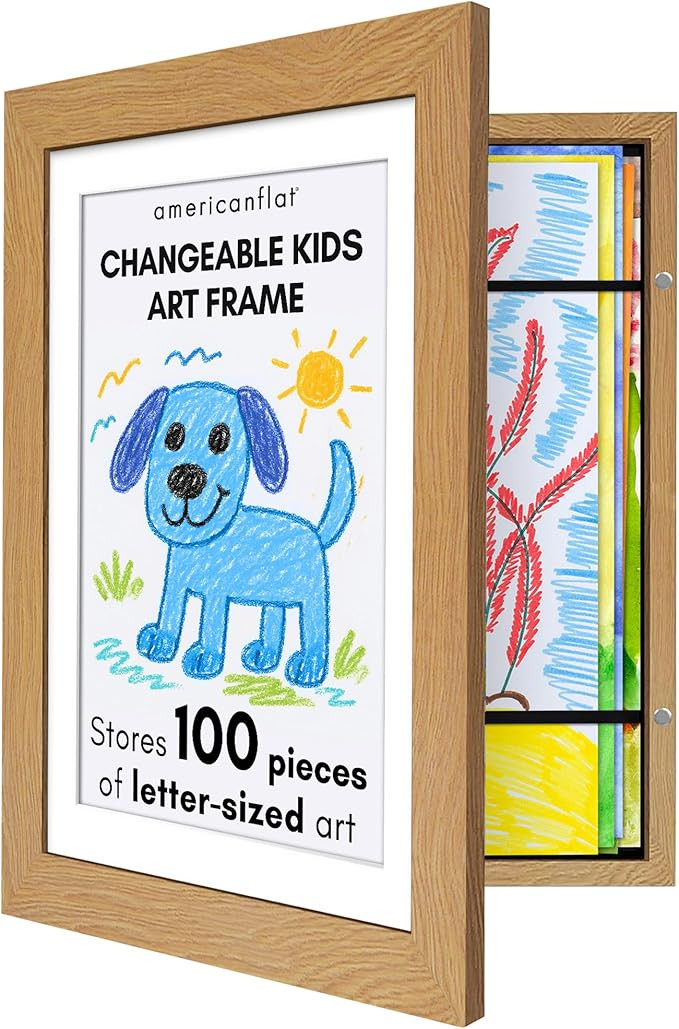 Amazon.com - Americanflat Kids Artwork Frame Changeable (Dark Oak) - Magnetic Door Holds 100 Art ... | Amazon (US)