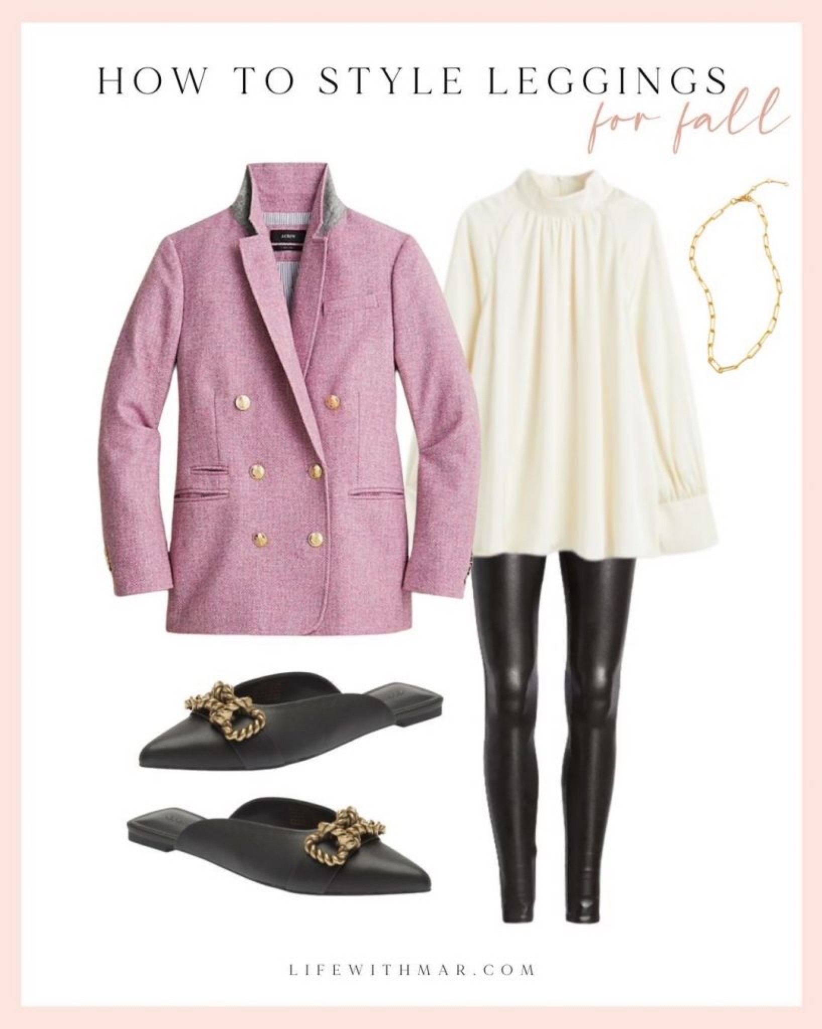 Business professional look with faux leather leggings and a blazer. Finish the look with black mules. 

#LTKSeasonal #LTKworkwear #LTKstyletip