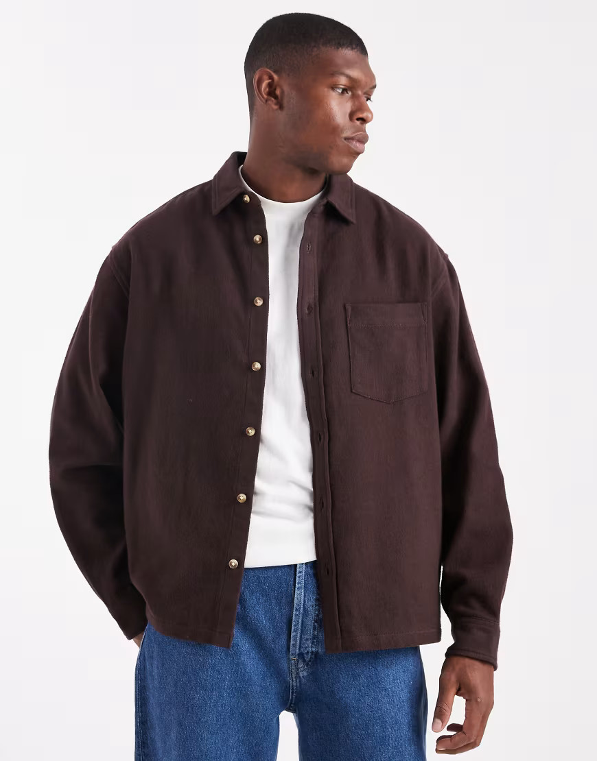 ASOS DESIGN oversized flannel shirt in dark brown | ASOS (Global)