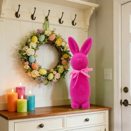 Easter Decorations Flocked Bunnies Figurine with Bow tie Flocking Rabbit Tabletop Ornament Great for Tabletop, Decor | Walmart (US)