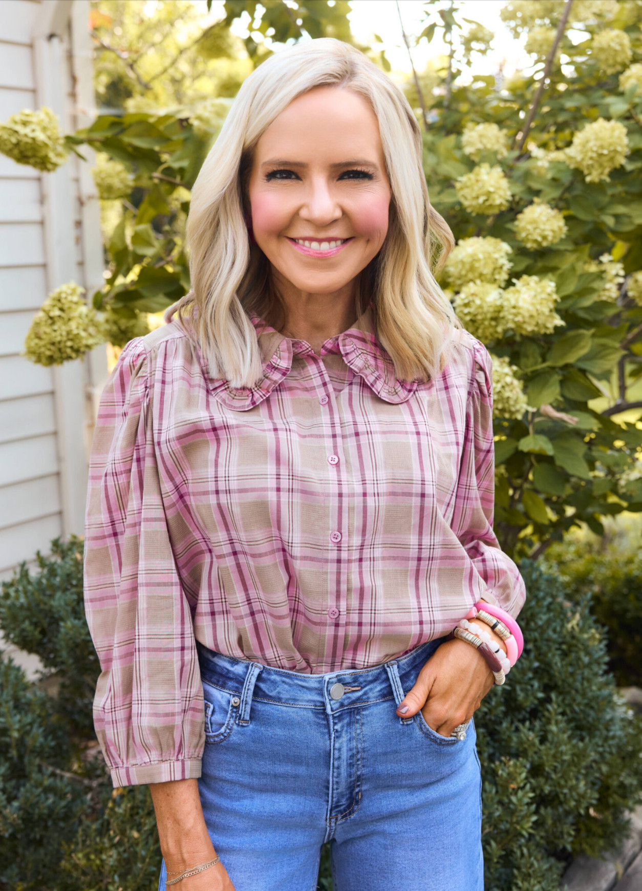 pink plaid perfection 🎀🍂 this top is giving all the fall feels with the sweetest feminine twist!! paired with classic denim + a little arm candy for an easy everyday look 💗 

 #LTKootd #LTKSeasonal