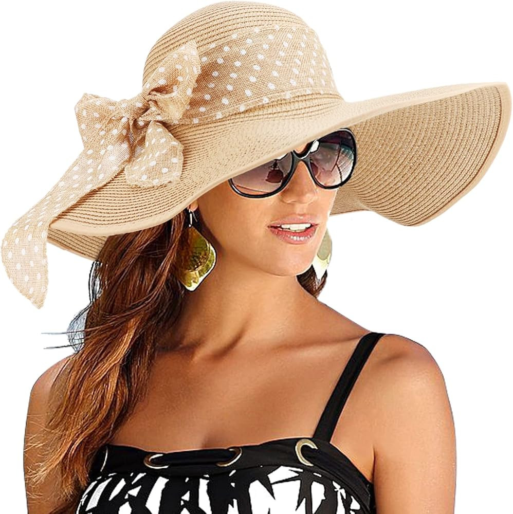 DRESHOW Damen Breit Krempe Strohhut Faltbar Schutz Strandhut Elegant Sommer Hut Sonnenh\u00fcte U... | Amazon (DE)