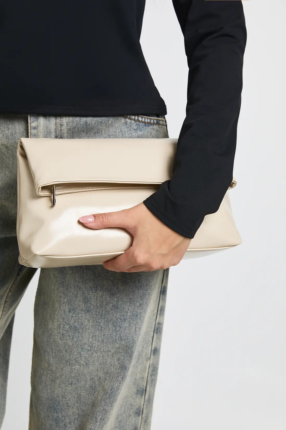Ecru Large Fold Over Clutch Bag | Boohoo | Boohoo.com (UK & IE)