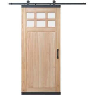 JELD-WEN 36 in. x 80 in. DesignGlide Farmhouse Unfinished Solid Wood 6-Lite Obscure Glass Sliding... | The Home Depot