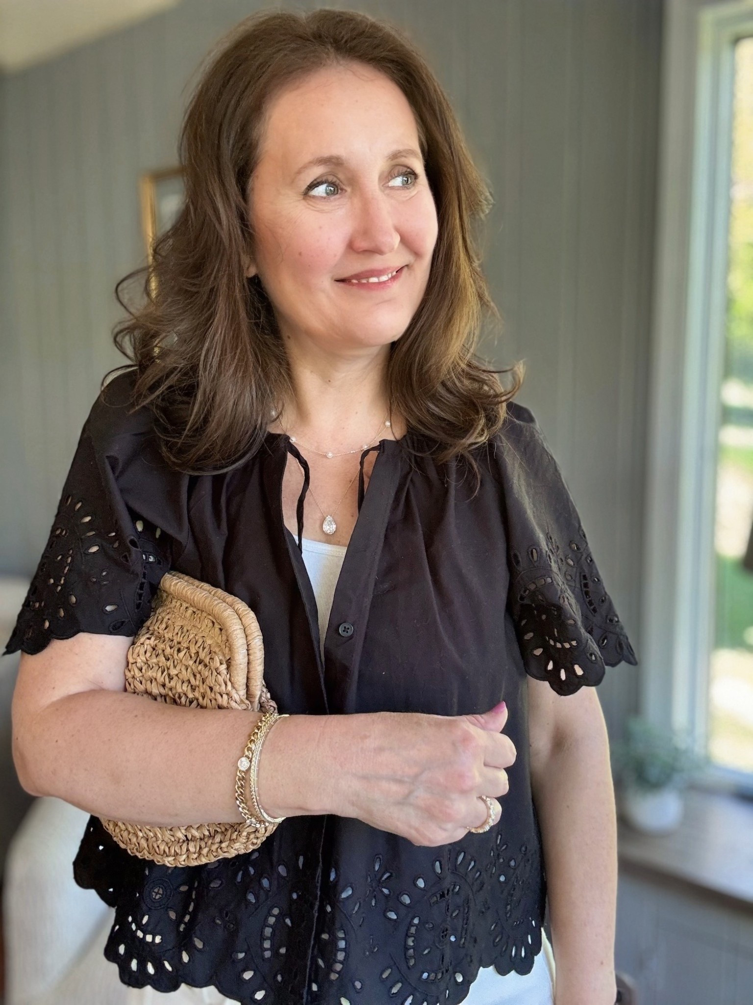 Eyelet top comes in three colors. Wearing a medium 

#LTKmomlife #LTKOver40 #LTKMidsize