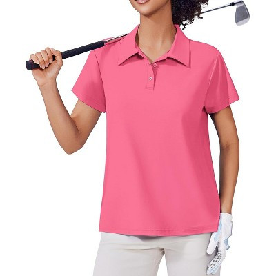Pinspark Women's Golf Shirt UPF 50+ Polo Shirts Short Sleeve Tennis Tops Collared with 3 Button Athletic T Shirt Coral Pink L | Target