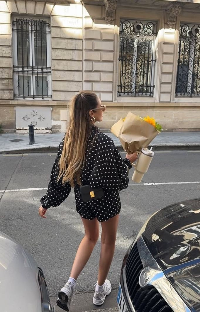 Black polka dot shorts
Black polka dot bomber jacket 

#LTKSpringSale #LTKFestival #LTKPetite