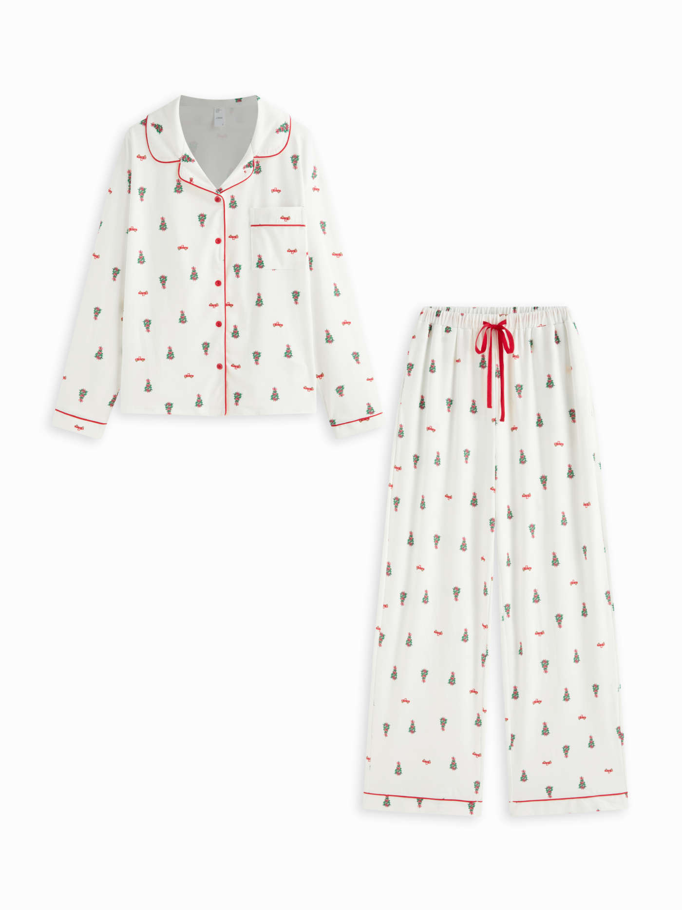Knit Fabric Christmas Graphic Collar Oversized Top & Mid Rise Drawstring Wide Leg Trousers Lounge... | Cider