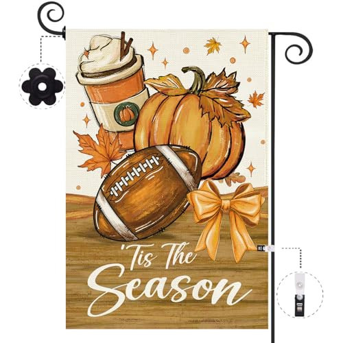 Baccessor Fall Garden Flag 12.5 x 18 Inch, Pumpkin Spice Latte Football Double Sided Burlap Welcome Small Yard Flag Autumn Thanksgiving Holiday Lawn Proch Outdoor Outside Decor | Amazon (US)