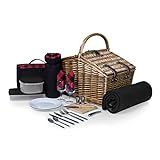 Picnic Time Somerset English-Style Double Lid Willow Picnic Basket with Service for 2 , Red/Black Bu | Amazon (US)