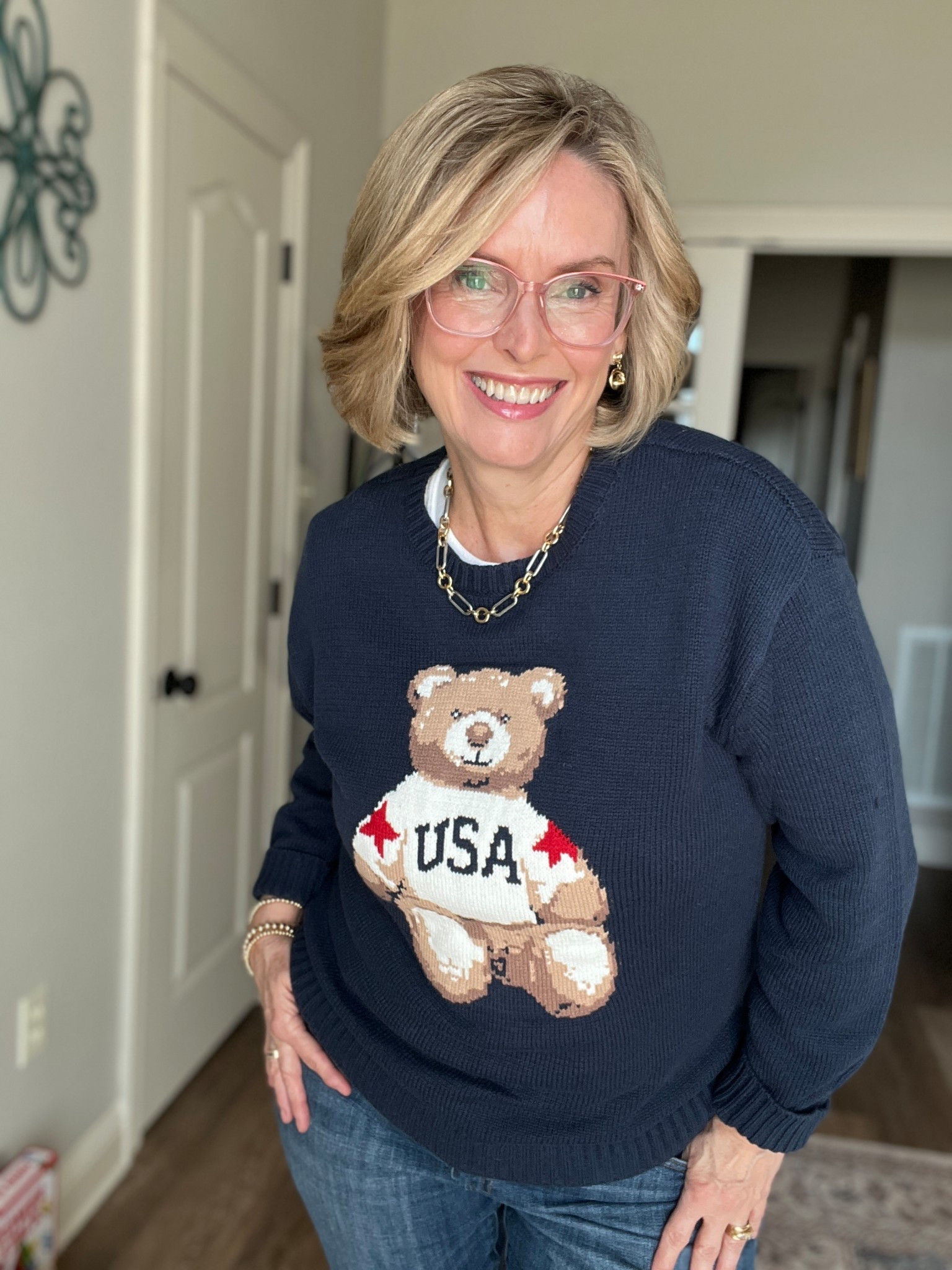 This is the cutest sweater. It’s cotton and acrylic. Size up if you want a more fitted look. I’m in my usual size large  

#LTKMidsize #LTKOver40 #LTKSeasonal