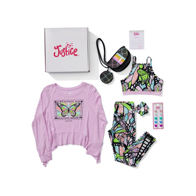 Justice Girls 5-Piece Collection X Gift Box Outfit Set with Long Sleeve Top, Leggings, Purse, and... | Walmart (US)