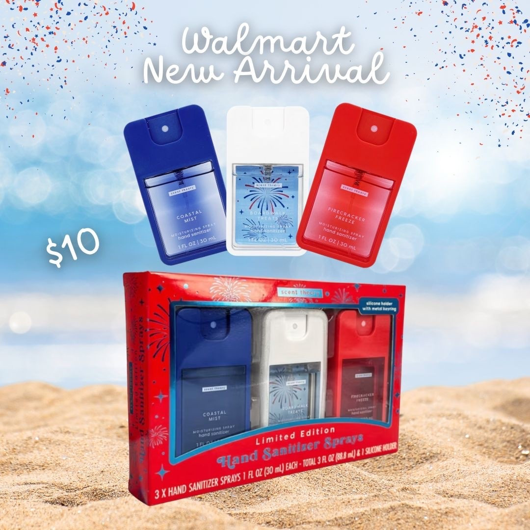 These NEW limited edition 4th of July hand sanitizer sets from Walmart are already one of my favorite summer finds 🇺🇸✨ The scents are so cute for summer and the patriotic packaging makes these perfect for beach bags, pool days, travel, teacher gifts, party favors, stocking stuffers for summer trips or just keeping in your purse/car. Such a fun affordable Walmart find and only $10 for the set! If you love Bath & Body Works style sanitizer sprays, definitely look for these while they’re still in stores. #WalmartFinds #WalmartSummer #FourthOfJuly #PatrioticDecor #SummerFinds #HandSanitizer #GiftIdeas #BeachBagEssentials #TravelEssentials #AffordableFinds #LTKFinds #WalmartDeals #SummerAccessories #4thOfJulyFinds #LimitedEdition