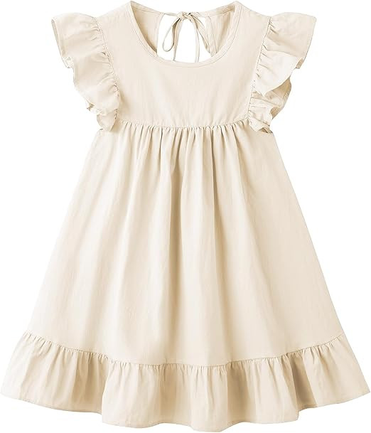 LYXIOF Toddler Girl Cotton Linen Dress Ruffle Sleeve Halter Sleeveless Kids Casual Dresses | Amazon (US)