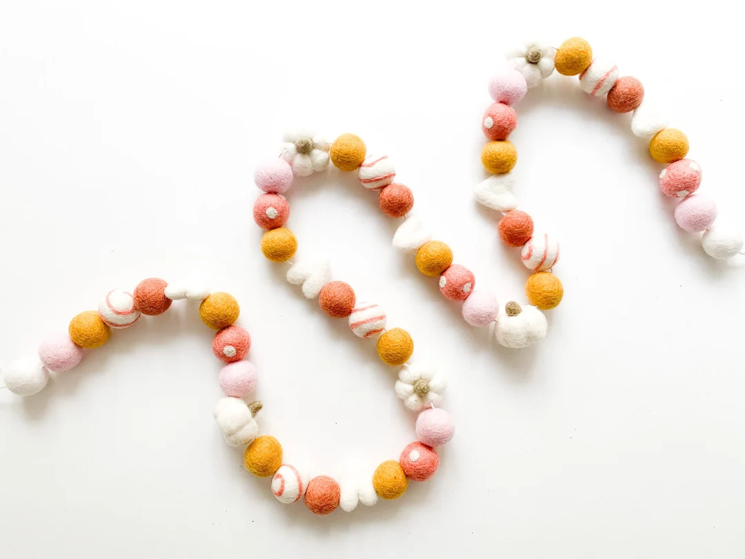 Sweet Pumpkin Felt Ball Garland w/ Hearts - Banner, Bunting - READY TO SHIP! | Etsy (US)