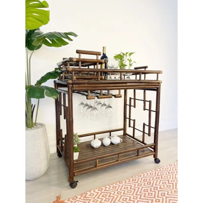 Alesandra Bamboo Rolling Wine Buffet Serving Bar Cart | Wayfair Professional