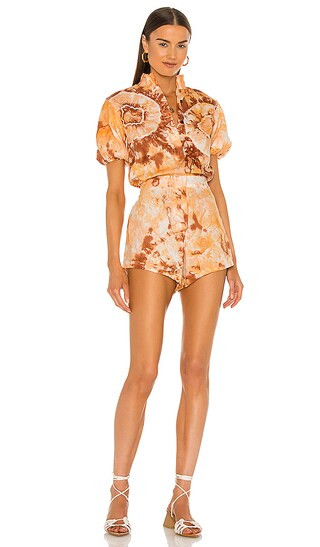 Puff Sleeve Romper en Castle | Revolve Clothing (Global)