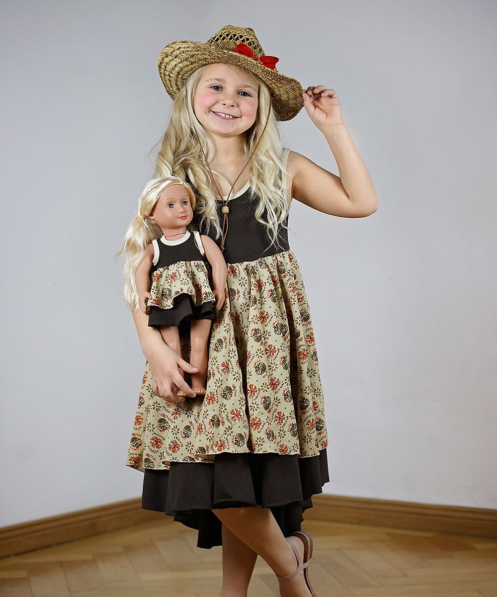 Chocolate Brown & Beige Floral Lacey Dress & Doll Dress - Girls | Zulily