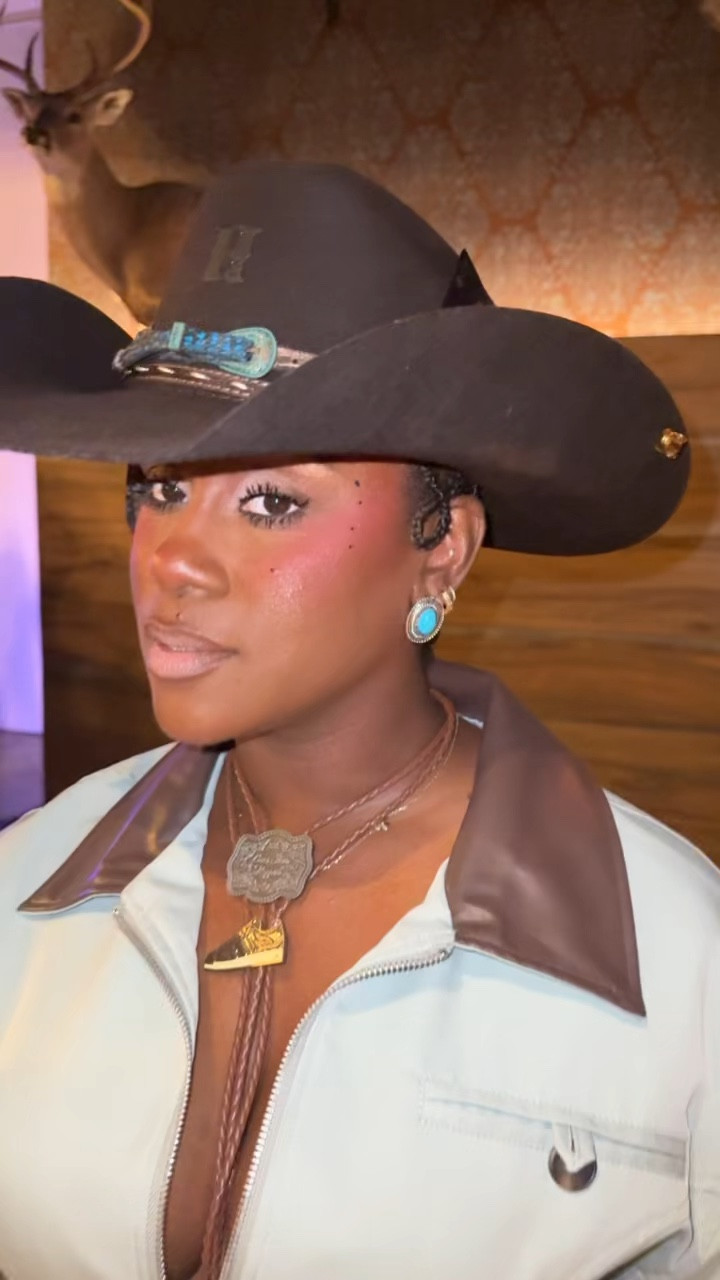 Cinched waist jacket with brown wide leg pants 