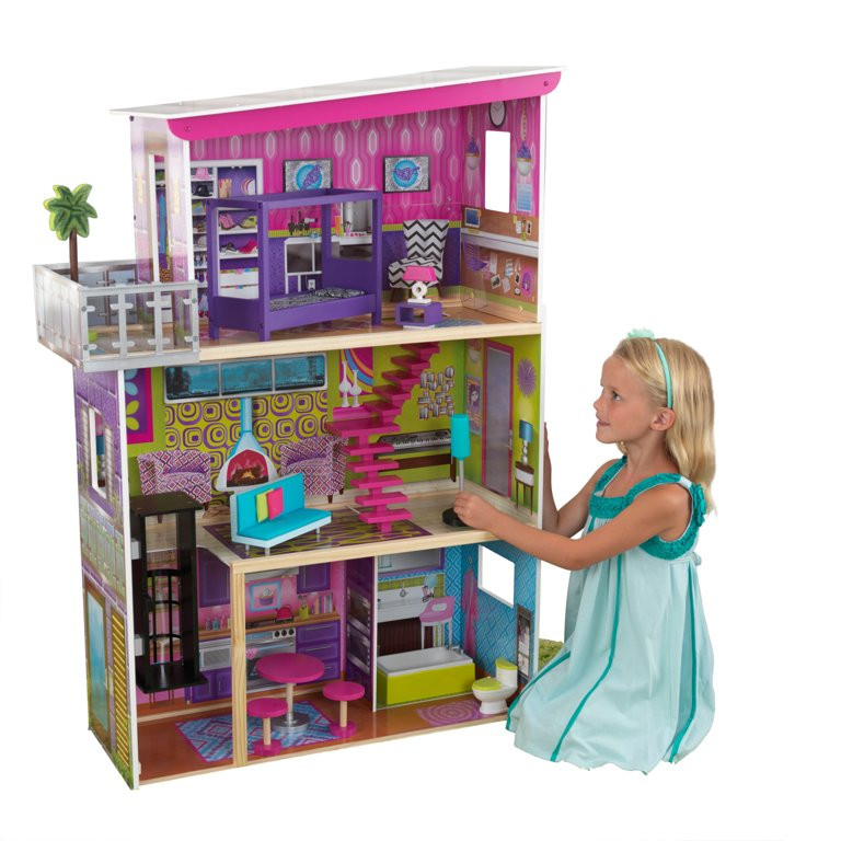 KidKraft Super Model Wooden Dollhouse, For 12-Inch Dolls, with Elevator and 11 Accessories | Walmart (US)