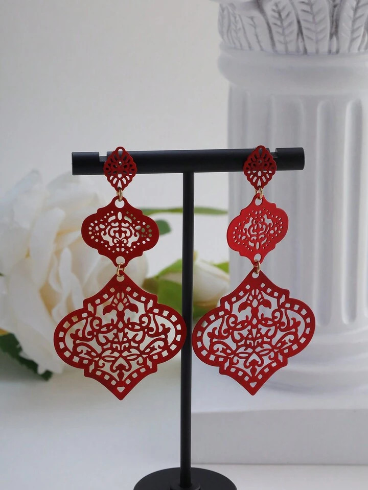 2pcs New Bohemian Style Geometric 3d Paint Crafted Statement Earrings With Long Tassels & Multico... | SHEIN