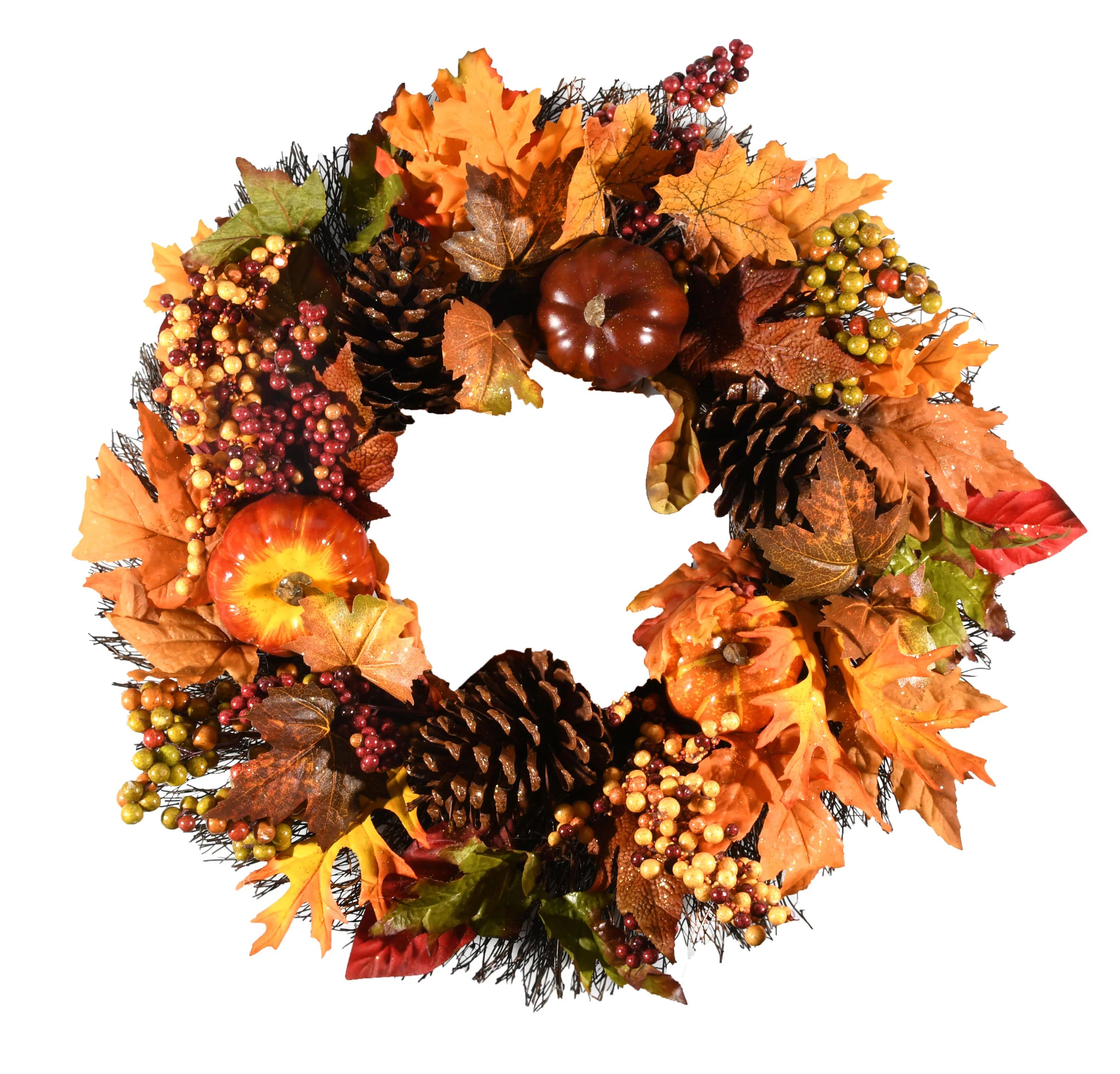 Way to Celebrate Harvest Floral Wreath, 22" D - Walmart.com | Walmart (US)