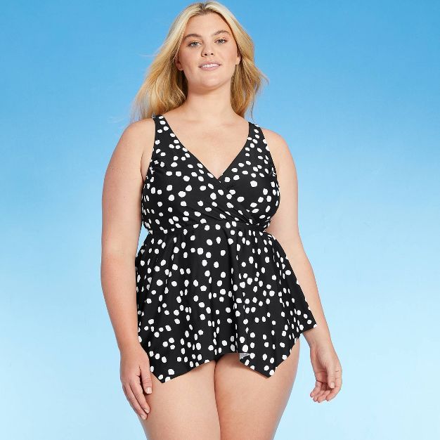 Women's Plus Size V-Neck Sharkbite Tankini Top - Kona Sol™ Dot Print | Target