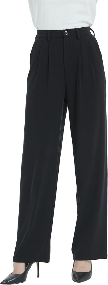 Tronjori Women High Waist Casual Straight Leg Dress Pants Office Work Trousers Suit Pants Back El... | Amazon (CA)
