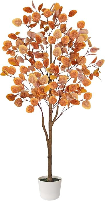 Artificial Eucalyptus Tree, Fall Tree for Outdoor Indoor Porch Entryway, Orange Potted Fake Plant... | Amazon (US)