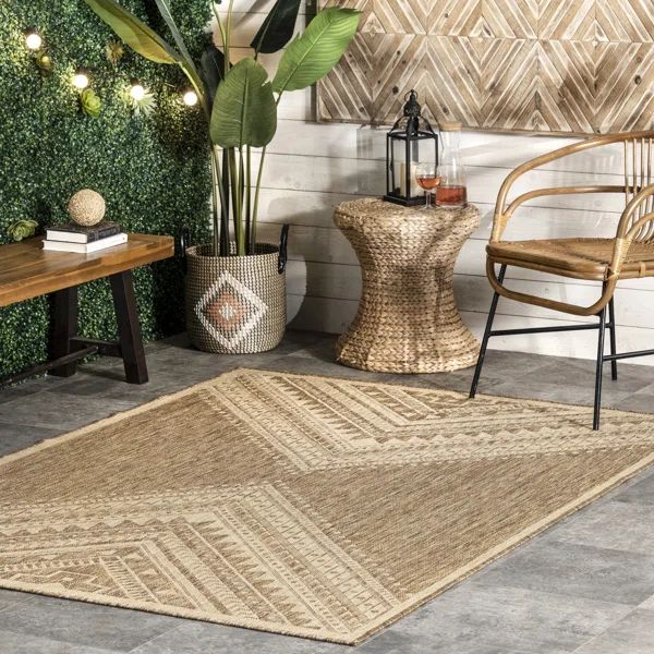 Alsie Southwestern Machine Woven / Power Loomed Beige Indoor/Outdoor Patio Rug | Wayfair Professional