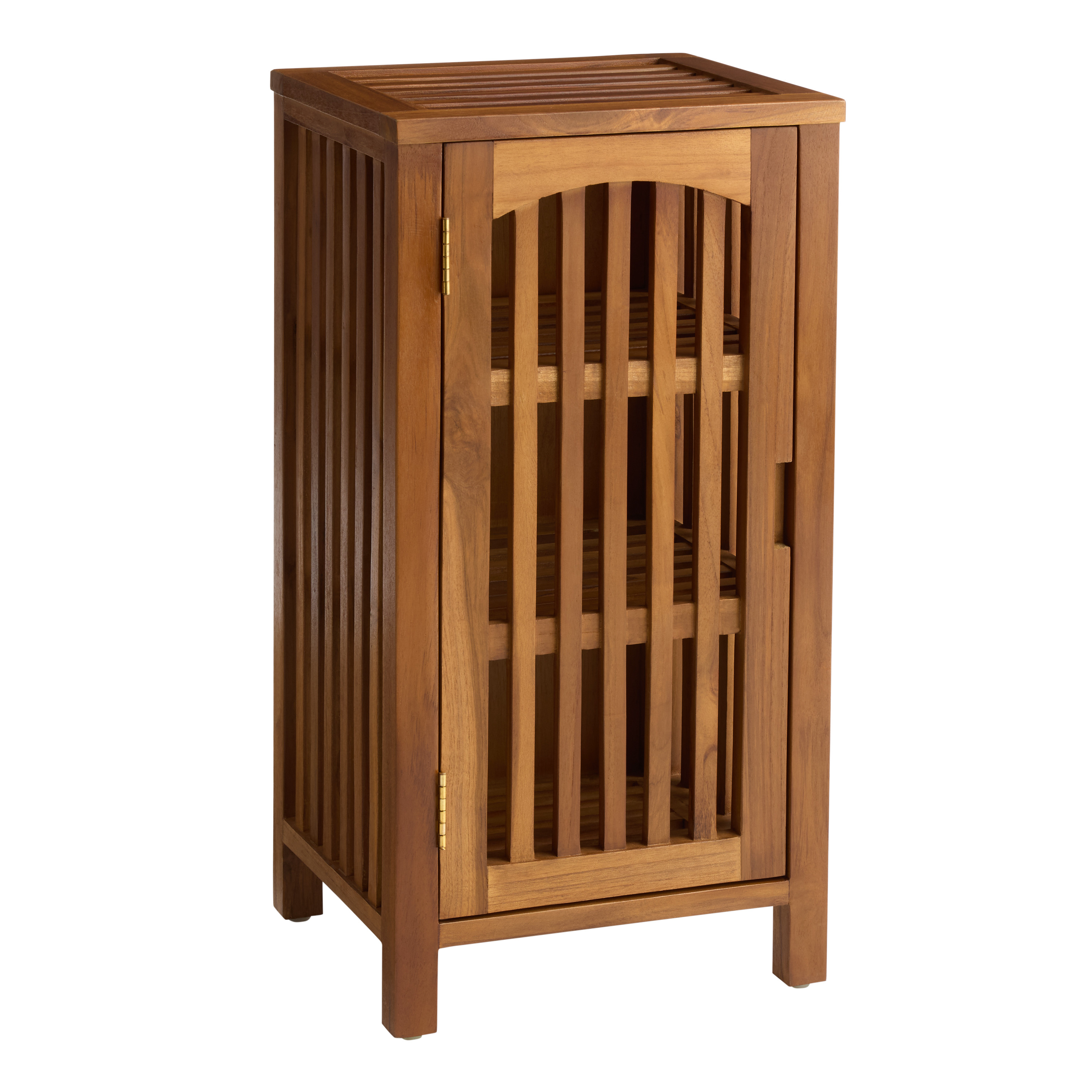 Lucy Teak Wood Slatted Storage Cabinet | World Market