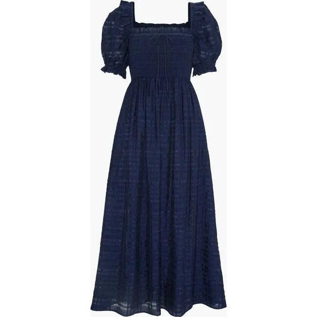 Hill House Home | The Scarlett Midi Nap Dress, (Navy Blue Sheer Plaid, Size Small) | Maisonette | Maisonette
