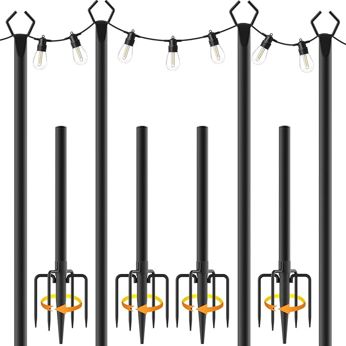 AILBTON 10Ft String Light Poles 4 Pack,Light Poles for Outside Lights,Outdoor with Fence Brackets... | Amazon (US)