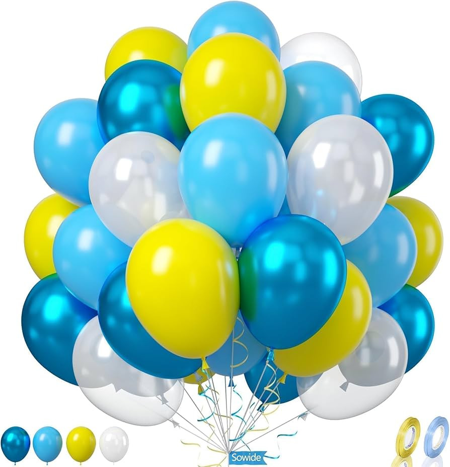 Amazon.com: Yellow Blue Clear Balloon, 60 Pcs 12 Inches Metallic Blue Balloons for Underwater Theme Party Decorations Birthday Balloons Baby Shower Engagement Party Supplies : Toys & Games | Amazon (US)
