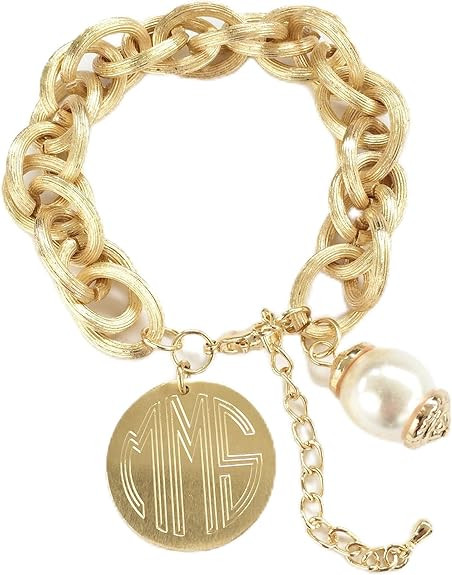 Monogram Gold or Silver Bracelet with Pearl Accent | Amazon (US)
