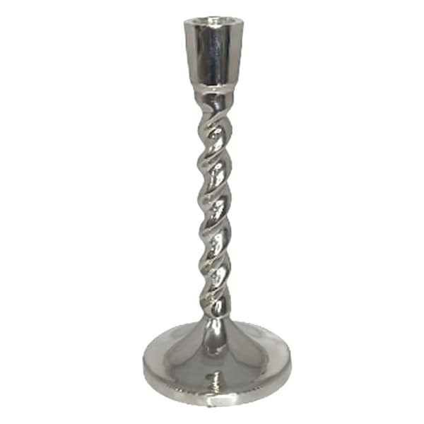 Twisted Silver Taper Candle Holder, 8", Metallic, sold by At Home | At Home
