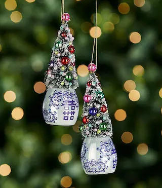 Southern Living Merry and Bright Collection Chinoiserie Potted Tree Ornament, Set of 2 | Dillard'... | Dillard's