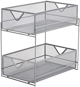 Mind Reader 2 Tier Metal Mesh Storage Baskets Organizer, Home, Office, Kitchen, Bathroom, Silver | Amazon (US)