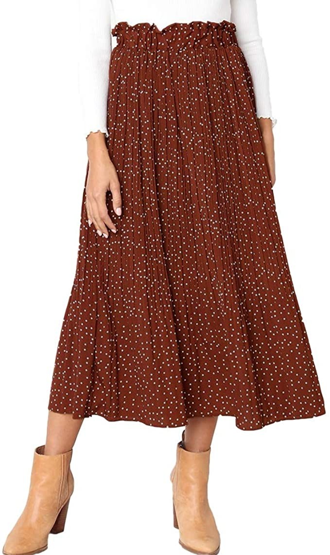 EXLURA Womens High Waist Polka Dot Pleated Skirt Midi Swing Skirt with Pockets | Amazon (US)