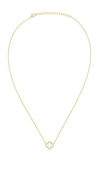 By Adina Eden Pave Outlined Four Leaf Clover Necklace in Metallic Gold. | Revolve Clothing (Global)