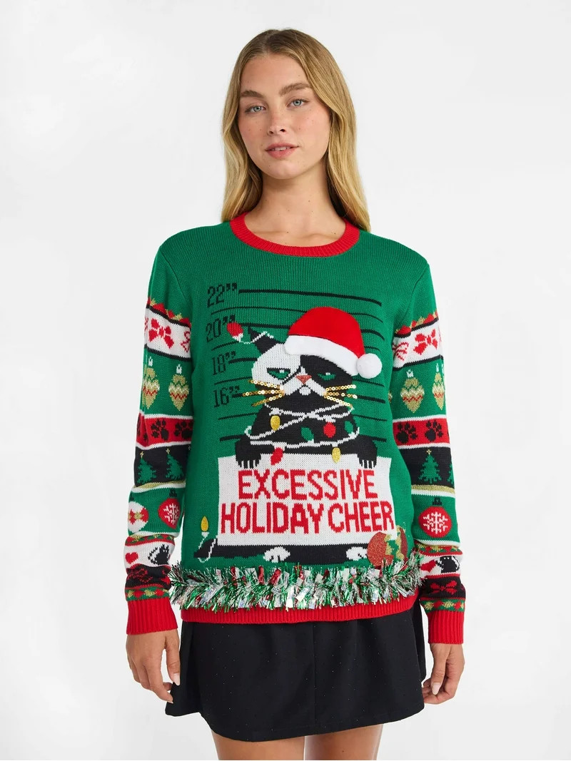 No Boundaries Christmas Sweater, Lightweight, Women's | Walmart (US)
