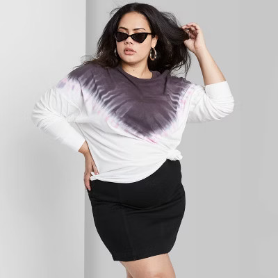 Women's Plus Size Long Sleeve Crewneck Tie-Dye T-Shirt - Wild Fable™ Pink | Target