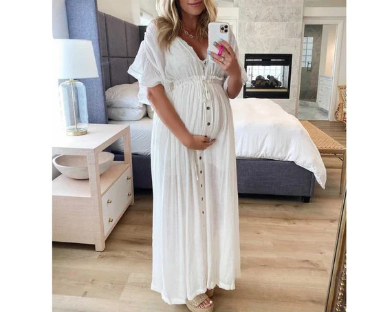 Maternity white boho dress linen boho maxi dress, Boho Summer Dress Bohemian Dress, Maxi Boho Dre... | Etsy (US)