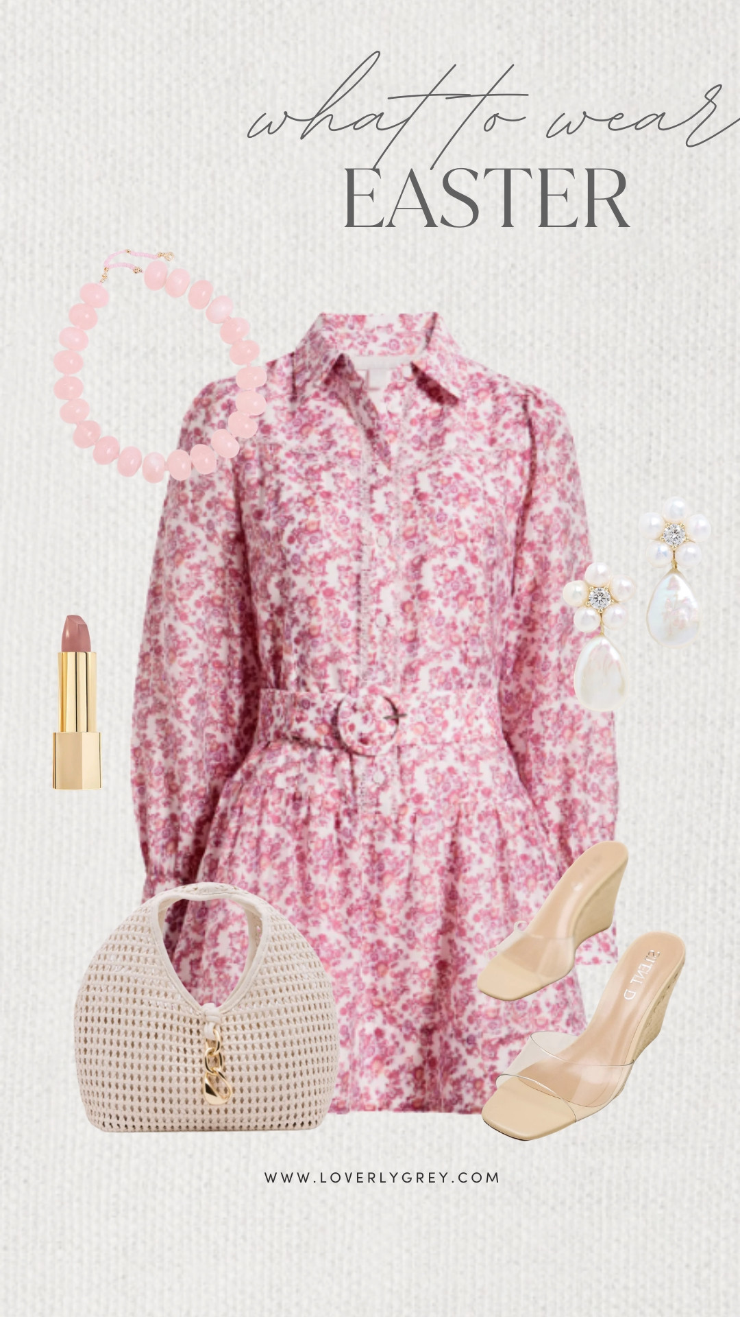 Loverly Grey, what to wear for Easter! This beautiful pink belted dress will be the perfect statement piece for this Easter! I paired it with pearl drop earrings and a nude wedge. Loverly Grey, what to wear, Easter 

 #LTKgrwm #LTKootd #LTKSeasonal