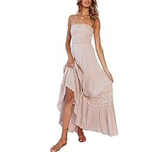 Amegoya Women's Casual Off Shoulder Maxi Dress White Cotton Strapless Tube Beach Dresses | Amazon (US)