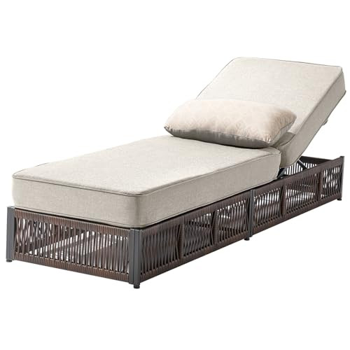 Luxury Outdoor Chaise Lounge with 5 Inch Thickened Cushions - 1 Set High Back Brown Wicker Patio ... | Amazon (US)