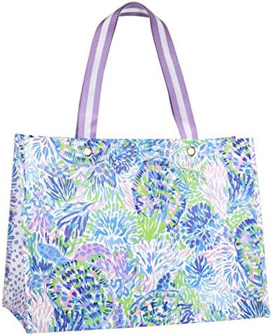 Lilly Pulitzer Purple/Blue XL Market Shopper Bag, Oversize Reusable Grocery Tote with Comfortable Sh | Amazon (US)